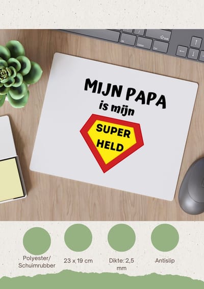 Akyol - mijn papa is mijn superheld Muismat - Vader - super papa - vader cadeautjes - vaderdag - verjaardag - geschenk - kado - 23 bij 19 cm