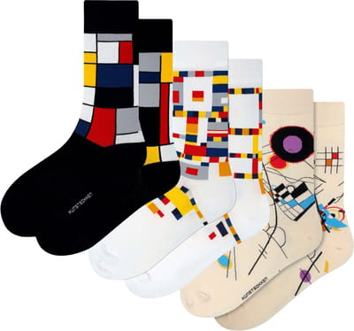 Kunst sokken - Abstract en Iconisch 3-pack: Kandinsky, Mondriaan - Sokken Dames 36 40 - Biologisch Katoenen Sokken - funny socks happy - Vrolijke Sokken - Grappige Sokken - Sokken Cadeau