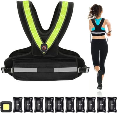 Thuys - Gewichtsvest Zwart Dames - 1-4,5kg Verstelbaar - Reflecterende LED-riem en Koplamp - Neopreen - voor Hardlopen en Training
