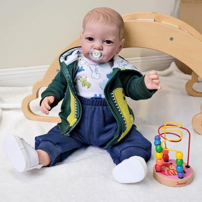 Babypop Grote Maat - Realistische Pop - Rollenspel Spelletjes - Handgetekend Haar - 60 cm - Groen