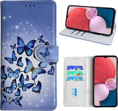 Hoesje geschikt voor Samsung Galaxy A13 4G Bookcase met Blauw vlinder print