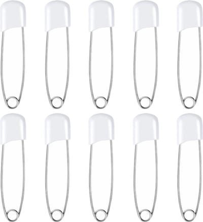 Fako Bijoux - 10 Veiligheidsspelden Met Beschermkap - Katoenen Luier Speld - Baby Veiligheidsspeld - Speld - Baby Safety Pins - 54mm - Wit - 10 Stuks