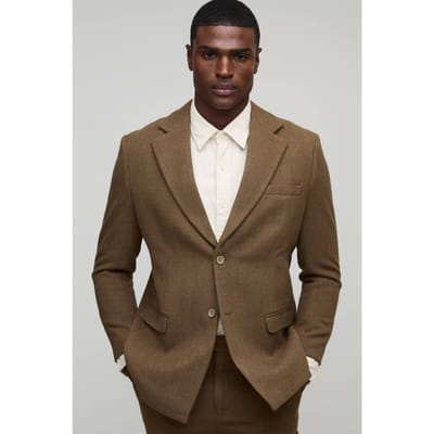 Straight Fit Wool Look Blazer | Mocha | Size 36
