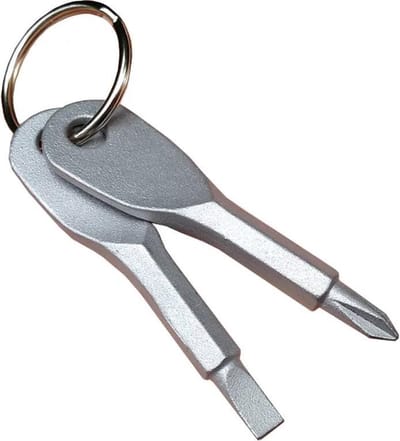 Schroevendraaier sleutelhanger - Platkop en kruiskop - Gereedschap - Staal - Grijs