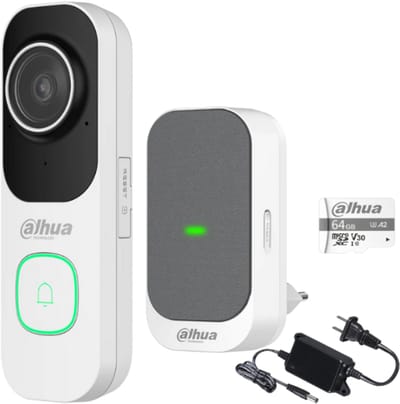 Dahua Slimme WiFi Videodeurbel Set met Gong, Voeding en 64GB SD-kaart (Wit) zonder abonnement!