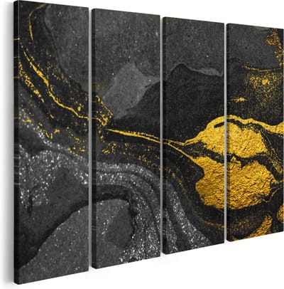 Artaza Canvas Schilderij Vierluik Abstracte Kunst - Zwart Gouden Marmer - 160x120 - Groot - Foto Op Canvas - Canvas Print