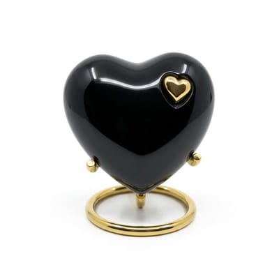Mini As Urn - 100ML - Uniek - Mini Urn - Crematie Urn - Kunst - Voor Huisdieren of Menselijk As - Crematie As - Decoratie Urn - Midnight Gold Heart
