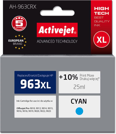 Activejet AH-963CRX inkt voor HP printers, Vervanging HP 963XL 3JA27AE; Premium; 1760 pagina's; blauw