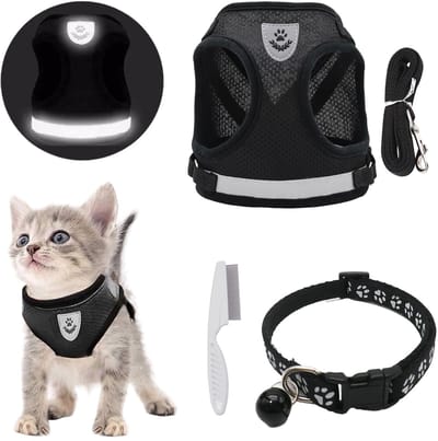Dailygoods- Kattenharnas met riem - Verstelbaar - Anti-ontsnapping - Reflecterende strepen - Inclusief kattenhalsband - Trekkoord 1,2 m - Katten Tuig