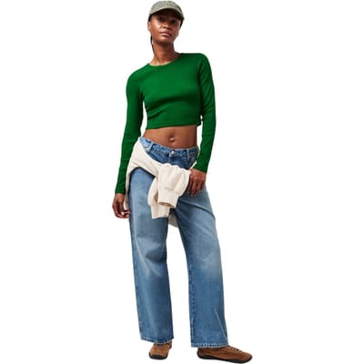 JJXX Feline Slim T-shirt met lange mouwen en cropped pasvorm voor dames (Tuin groen)