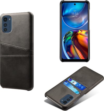 MobyDefend Hoesje - Geschikt voor Motorola Moto E32 / E32S - Lederen Backcover Met Vakjes Pasjes - Zwart