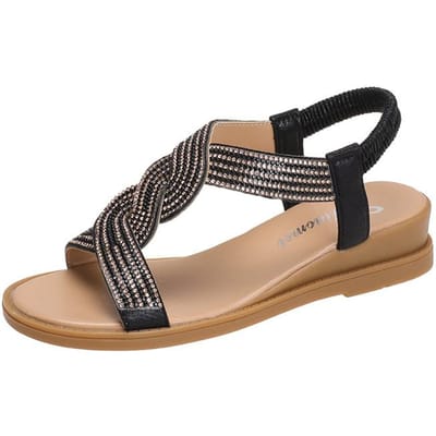 Nieuwe Mode Platte Dames Sandalen Schoenen Ronde Neus Zomerschoenen Dames Hak Diamanten Decoratie Instapper Maat 35-42 Sandalen Dames 36 black