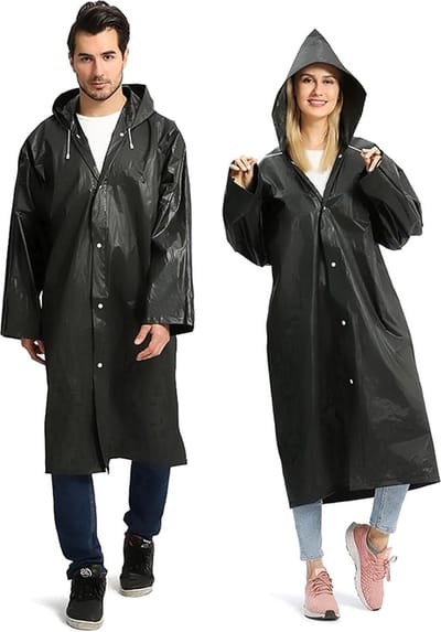 Festival Regenjas - Zwart | Unisex EVA Capuchon Poncho | Lichtgewicht / Waterdicht | Fashion Favorite