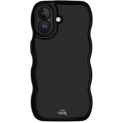 xoxo Wildhearts Glossy Wavy Case Black telefoonhoesje - Geschikt voor iPhone 16 - Golvend hoesje - Glimmende silicone case met golven - Vlekbestendig - Zwart