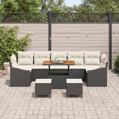 vidaXL - Tuinbank - Set - 10 - st - 9-Aantal - zitplaatsen - Zwart - Poly - rattan