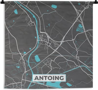 Wandkleed - Wanddoek - Stadskaart – Grijs - Kaart – Antoing – België – Plattegrond - 180x180 cm - Wandtapijt