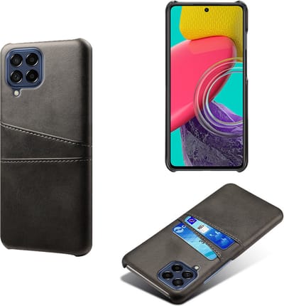 MobyDefend Hoesje - Geschikt voor Samsung Galaxy M53 - Lederen Backcover Met Vakjes Pasjes - Zwart