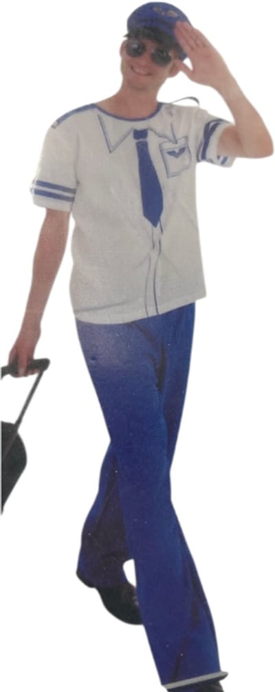 Sexy Piloot Kostuum – Strak Shirt, Blauwe Broek & Pet – Rollenspel Outfit M