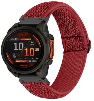 By Qubix - Geschikt voor Garmin bandje - 26mm Quickfit - Elastische Solo Loop nylon bandje - Rood - Geschikt voor Garmin Epix Pro Gen 2 (51mm) / Quatix 7X / 6X & Tactix 7 (pro)