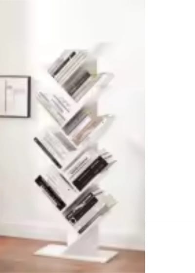 Linkforu – Boekenkast – Open Boekenrek – Organizer Meubel - CD Rek – 8-Laags Boomvormig - Standrek - Hout – Wit - 50x141,5x25 cm