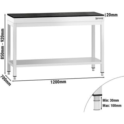 GGM Gastro Edelstahl Arbeitstisch PREMIUM - 1200x700mm - mit Grundboden - inkl. Granitarbeitsplatte