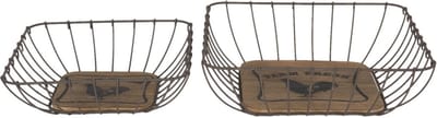 Clayre & Eef Decoratie schaal set van 2 30*30*9 cm Bruin Ijzer, Hout Rechthoek kip Fruitschaal