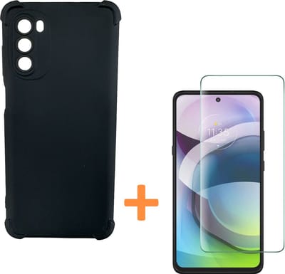 Anti-Shock Zwart hoesje silicone met 2 Pack Tempered glas Screen Protector Geschikt voor: Motorola Moto G71 5G