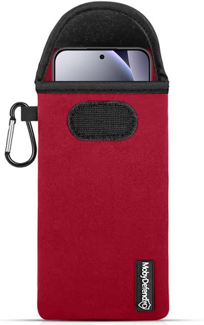 MobyDefend Hoesje - Geschikt voor Xiaomi Redmi Note 15 Pro 5G - Neopreen Pouch Met Karabijnhaak - Insteek - Riemlus - Rood