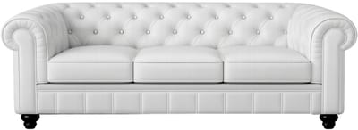 Chesterfield Bank - 3 Zits - Wit - Leer - Sofa