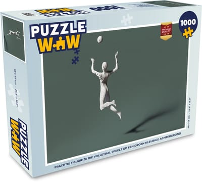 Puzzel Prachtig figuurtje die volleybal speelt op een groen kleurige achtergrond - Legpuzzel - Puzzel 1000 stukjes volwassenen