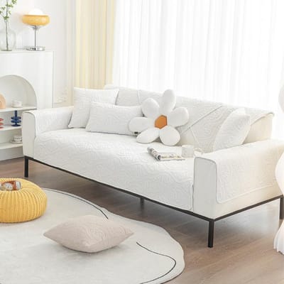 Katoenen Sofa Hoes Antislip Verdikking Vier Seizoenen Universeel Woonkamer Sofa Hoes Rugleuning Bescherming Stofdicht Volledige Hoes 45x45 Pillowcase1 wit