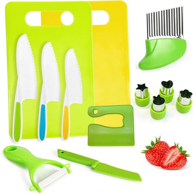 Set van plastic kindersnijmessen voor fruit – groenten snijden – kinderspeelgoed keukenset – plastic fruitmes – snijplank – dunschille - LOUZIR