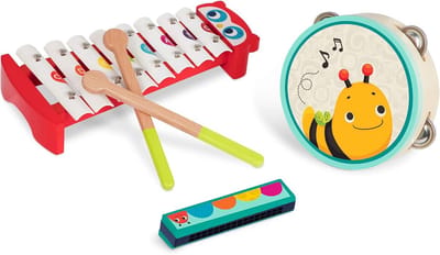 Houten Muziekinstrumenten Set voor Kinderen – Xylofoon, Mondharmonica en Tamboerijn