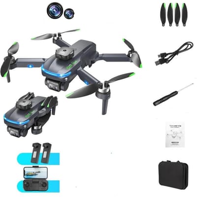 Nieuwe S118 borstelloze mini drone HD elektronisch bestuurd 3 camera optische stroming zweven obstakel vermijden winddicht lichtgevende quadcopter speelgoed cadeau 2 battery zwart