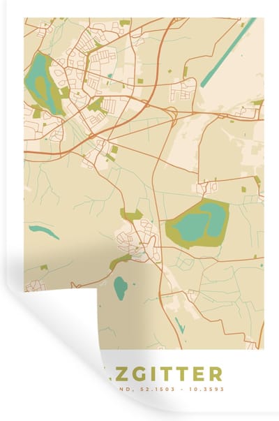 Muurstickers - Sticker Folie - Vintage - Stadskaart - Plattegrond - Salzgitter - Kaart - 20x30 cm - Plakfolie - Muurstickers Kinderkamer - Zelfklevend Behang - Zelfklevend behangpapier - Stickerfolie