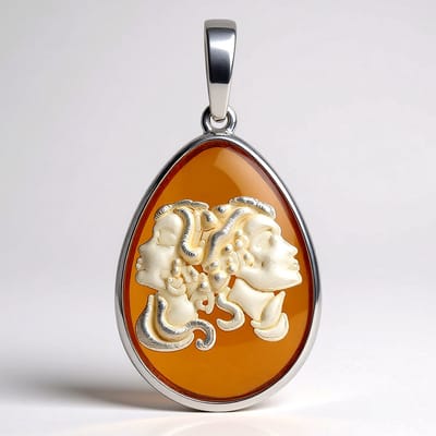 Cavill - Baltische Barnsteen Hanger 3 25 ct Peervorm Cabochon - 925 Sterling Zilver - Tweelingen Design - Astrologie Sieraad - Warm Honingkleur