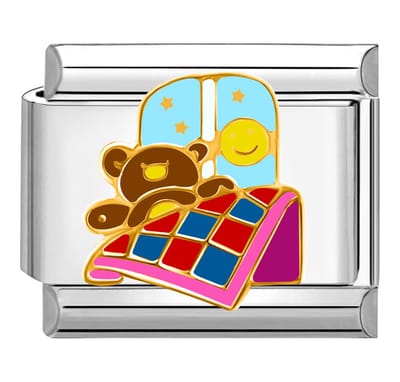 Quiges - Schakel - Bedel - 9mm - charms - Teddybeer - met - ster-smiley - Geschikt voor - armband - Schakelarmband - italy bedels armband
