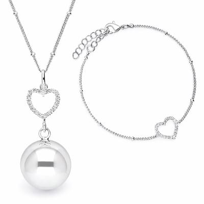 Bola Set Zwangerschapshanger Incl. Ketting en Armband - Crystal Heart - Zilver