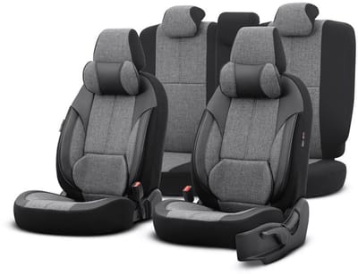 Autostoelhoezenset Voyager donkergrijs-zwart (complete set inclusief nekkussen)