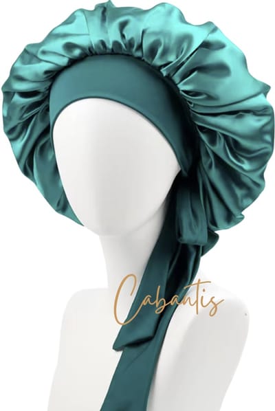 Cabantis® Verstelbaar Bonnet - Satijnen Slaapmuts Unisex – Frizz-vrije Nachtcap met Brede Elastische Band - Satijn Petrol
