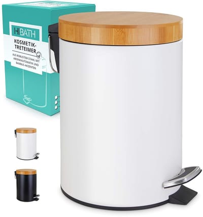 Stijlvolle roestvrijstalen cosmetica-emmer met bamboedeksel (5 liter) - Badkamer afvalemmer met softclose