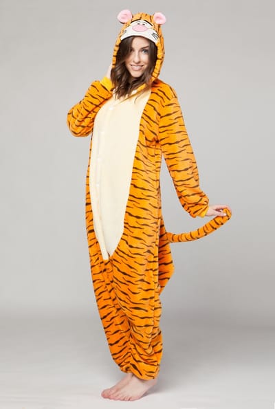 KIMU® Onesie Tijgertje Pak Kostuum Oranje - Maat XS-S of 152-158 - Tijger Tijgerpakje Pyjama Jumpsuit Huispak - Panter Luipaard Man Vrouw Dames Heren Festival