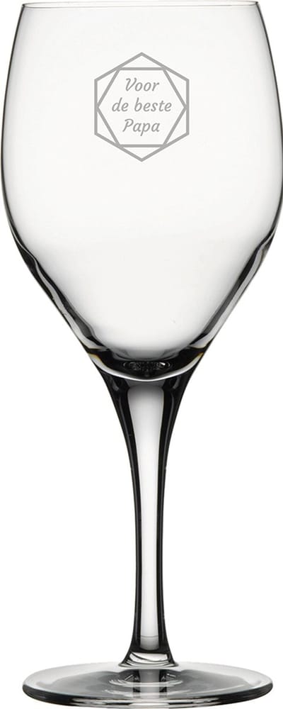 Gegraveerde witte wijnglas 34cl voor de beste Papa in hexagon
