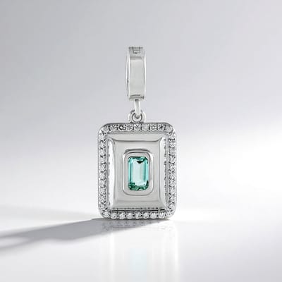 Cavill - Zilveren Geplateerde Hanger - 925 Sterling - Paraiba Smaragd 0,25 ct - 38 Pavé Zirkonia 0,26 ct - Elegant Platina