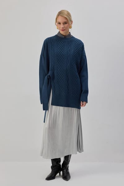 Touché Privé - Gebreide tuniek met strik aan de zijkant - Indigo - Dames