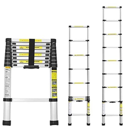 Yakimz Telescoopladder, aluminium, 2,6 m, multifunctionele ladder, 9 sporten - 74 cm tot 2,6 m, ladder, belastbaar tot 150 kg, antislip staande ladder, huishoudladder