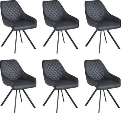 Colenis® - Elias Eetkamerstoel - Set Van 6 - Antraciet - Microfiber Stof - 180° draaibaar