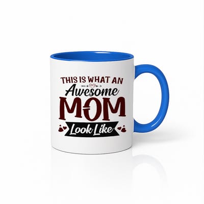 Awesome Mom Tweekleurige Koffiemok - Leuk Moederdag Cadeautje - Keramische Mok Blauw Wit