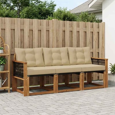 vidaXL - Buiten - bank - set - 3 - st - Natuurlijk - en - Beige