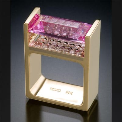 Massief 14k gouden trouwring met topaas voor vrouwen en mannen Anillos Bizuteria Verlovingsring met roze topaas edelsteen 14k gouden diamanten ring Bizuteria 10 goud